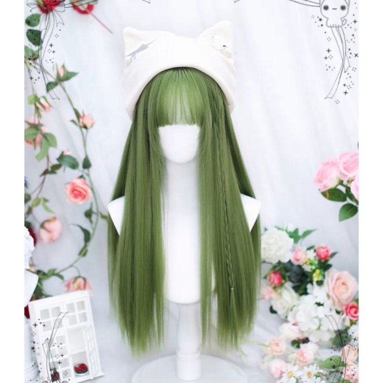 [Sẵn] Wig/Tóc giả cơ bản xanh lá  TT011 cá tính hóa trang mèo con lolita siêu đáng yêu - Wig teen [Miu Cosplay 01]