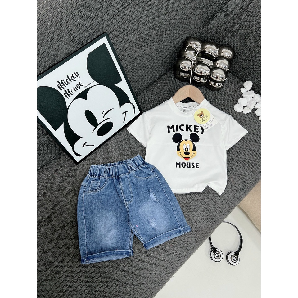 A116.499- bộ cộc quần bò mickey giữa áo