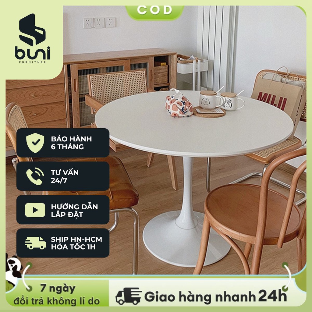Bàn Tròn Tulip, decor không gian chill, cafe, để lọ hoa, bàn ăn