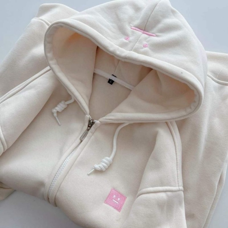 Áo Khoác Hoodie Zip Nỉ Bông Du Lịch Chống Nắng thêu mặt cười - Hàng mới về