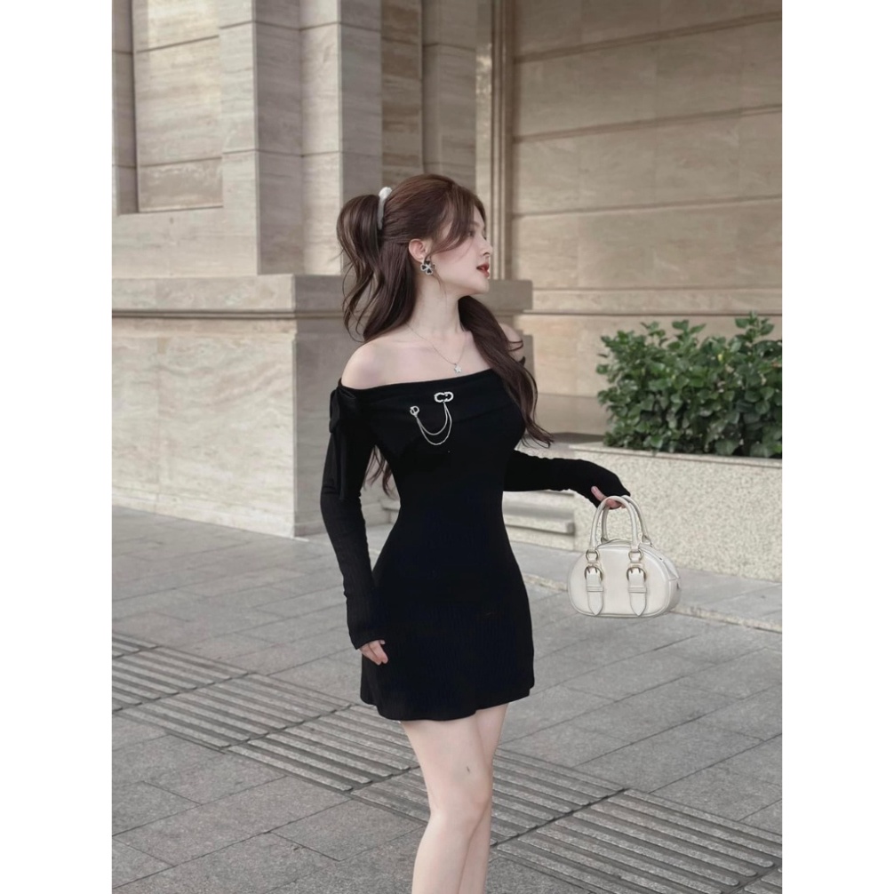 Đầm Body Trễ Vai Dài Tay Dáng Ngắn Siêu Hot CC846 HỎA TỐC