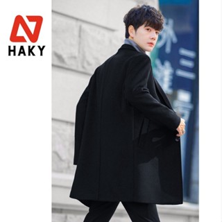 HK 8 - Áo khoác dạ măng tô nam nữ unisex HAKY phong cách Hàn Quốc, Áo mangto dáng lửng chất dạ ép cao cấp có đệm vai