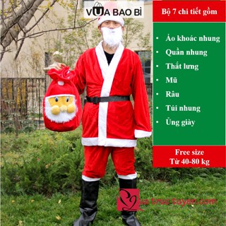  Bộ trang phục Ông già Noel cho người lớn bao gồm mũ áo râu giả túi đựng và đai lưng đầy đủ phụ kiện 