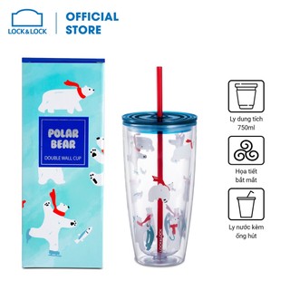 Ly nhựa có ống hút lock&lock, 750ml - màu xanh nước biển hap507blu