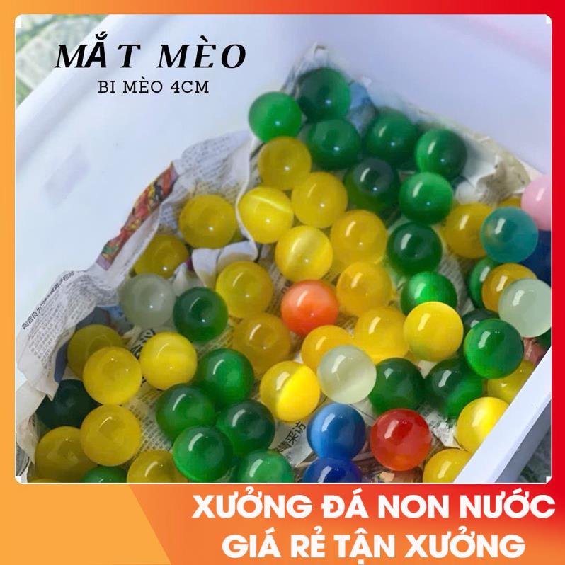 Bi cầu đá Mắt Mèo 4cm lăn tay tặng kèm đế gỗ siêu xinh