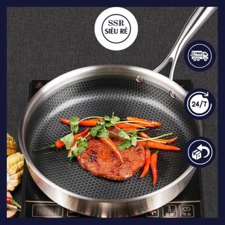 Chảo chống dính 5 lớp inox 304 khắc laser tổ ong 28cm đáy bằng