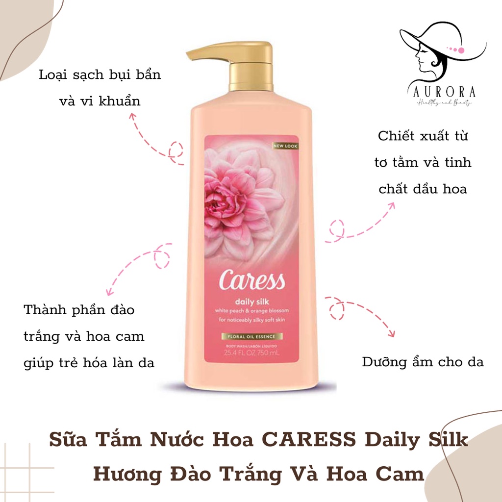 Sữa Tắm Nước Hoa CARESS Daily Silk Hương Đào Trắng Và Hoa Cam (set 2 chai)