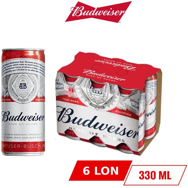 Lốc 6 lon 330ml - Bia lon Budweiser Sleek