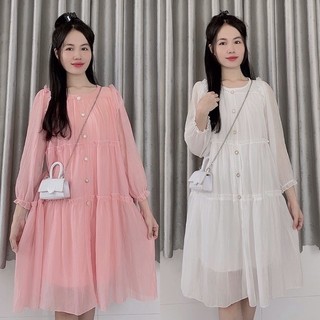 Đầm váy babydoll tay dài bồng phối khuy ANNA DRESS