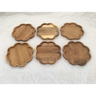 Bộ 6 miếng để lót ly gỗ keo ,hình hoa màu gỗ tự nhiên-ll1