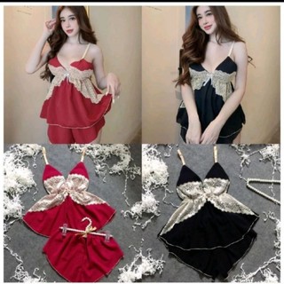 Bộ đồ ngủ phối ren lưới,2 dây lụa cao cấp