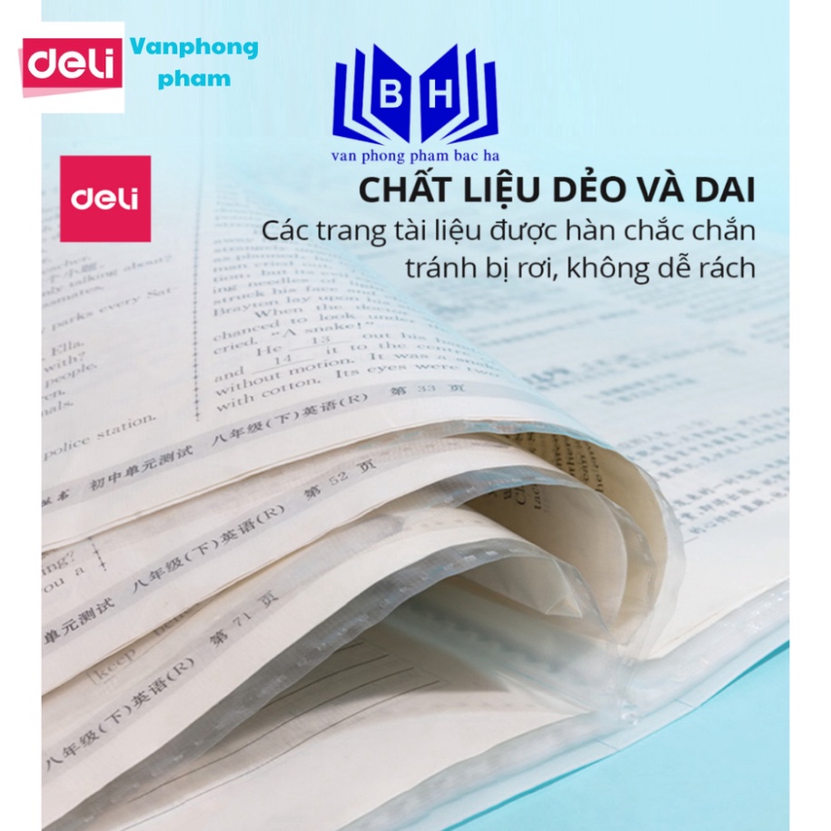 File lá A4 đựng tài liệu Deli nhiều ngăn, tệp đựng tài liệu 20/ 30/ 40/ 60 trang chất liệu PP cao cấp - PQ601