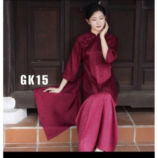 Áo dài dáng xuông xưa chất liệu gấm hoa cúc màu đỏ đô,Áo dài dáng xưa AoDaiTL
