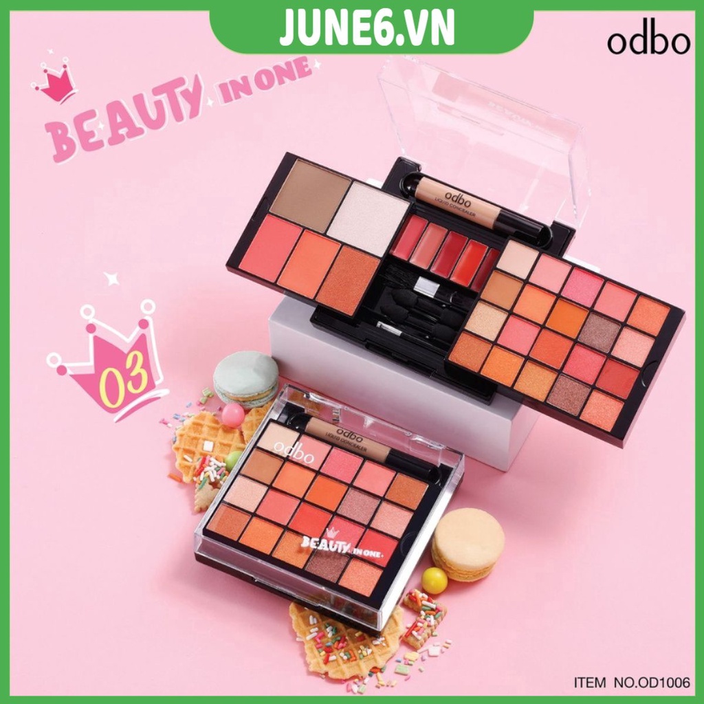 Bộ trang điểm 5in1 Odbo Beauty In One Thái Lan, Bảng Phấn Mắt Má Môi OD1006 Tiện Dụng Màu Xinh 31.5g