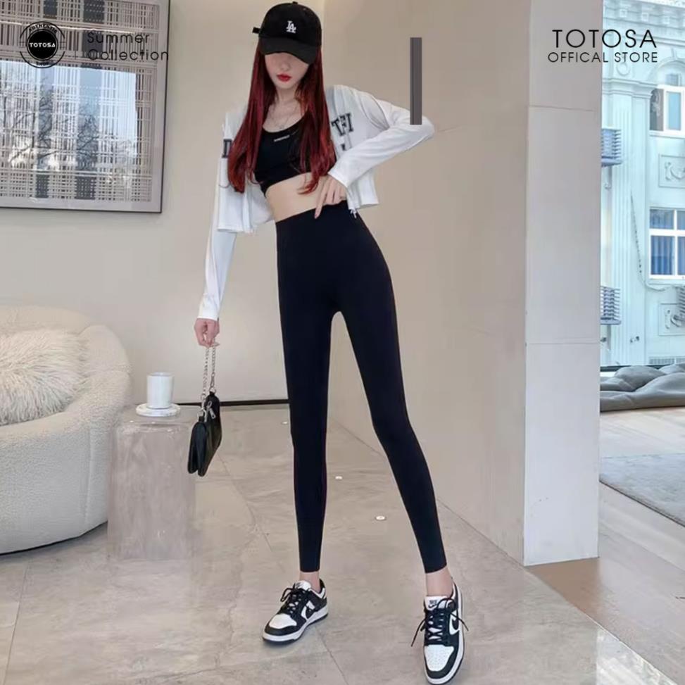 Quần legging nữ dài chất cotton loại 1 nâng mông lưng vải co dãn 4 chiều mềm thoáng TOTOSA