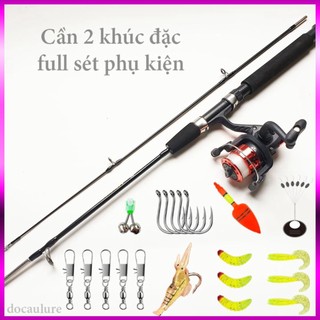 Bộ cần câu máy cần câu lure 2 khúc đặc kèm máy câu 200 cuốn sẵn cước + tặng bộ pk v5 ok