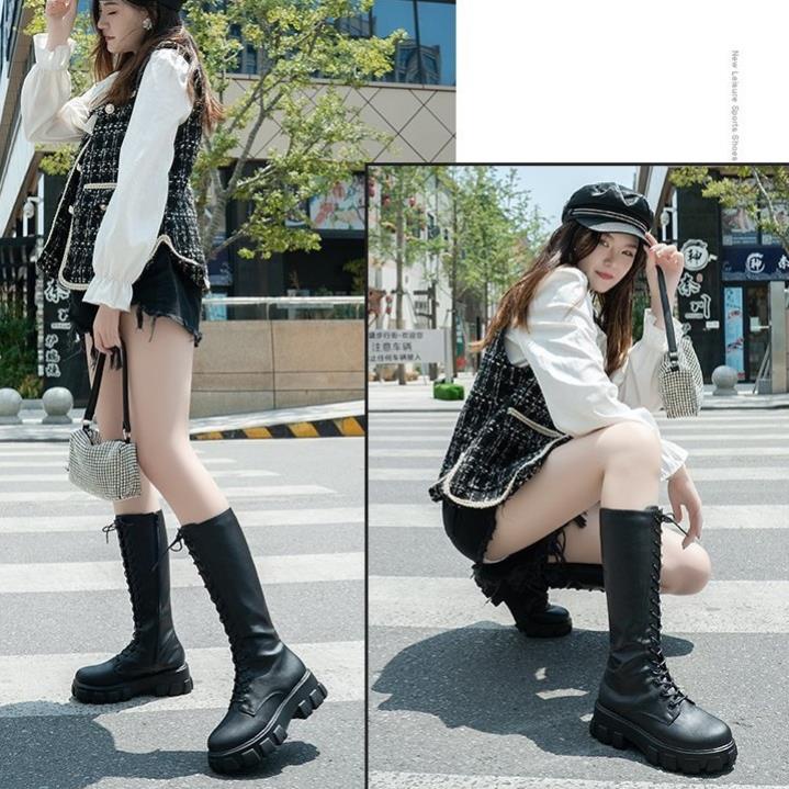 Giày boot nữ cột dây dưới gối boot ulzzang gót cao 5 phân cao cấp