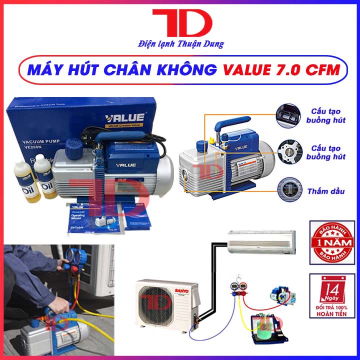 Máy hút chân không VALUE 7.0 CFM máy hút chân không công nghiệp công suất 7.0cfm ve260 Bảoh 12 tháng