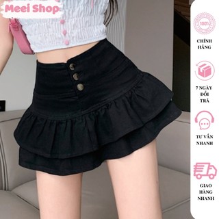 Chân váy Jean nữ 3 khuy đáy siêu cao Meei Shop, Chân váy kiểu nữ 2 tầng (có quần trong ) đáng chữ A tôn body -V24- - Hàn