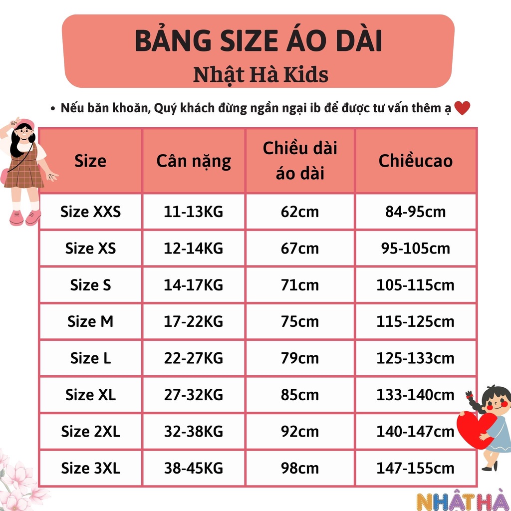 [Mã BMTTC60 giảm đến 60K đơn 50K] Áo dài cách tân bé gái NHẬT HÀ size đại từ 11- 45kg tay bồng thêu hoa cực xinh