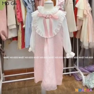 Váy thu đông bé gái M2 chất liệu dạ tweed mỏng cổ tròn dáng suông size đại 11 - 45kg