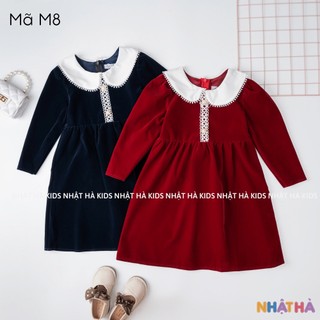 Váy thu đông bé gái M8 chất liệu nhung tuyết ấm áp cổ tròn dáng xòe size đại 11 - 45kg