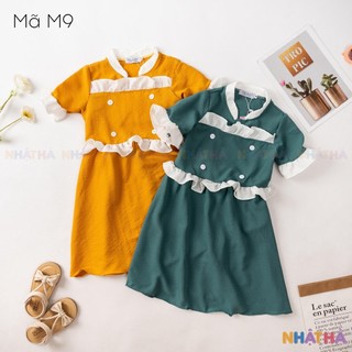 Váy bé gái M9 chất đũi xốp cực mát thiết kế dáng suông cổ cách điệu size đại từ 12 - 43kg