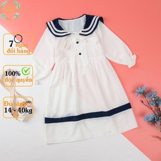 Váy bé gái thu đông C5 trắng size đại từ 12-43kg kiểu dáng thủy thủ tay dài bo chun siêu xinh