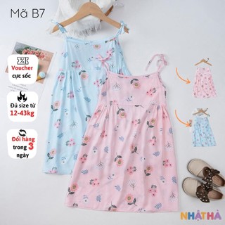 [Mã BMTTC60 giảm đến 60K đơn 50K] Váy bé gái NHẬT HÀ chất lanh siêu mát thiết kế 2 dây size đại 12-43kg