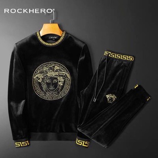 Versace bộ đồ thể thao tay dài vải nhung thêu họa tiết thời trang thu đông 2021 cho nam