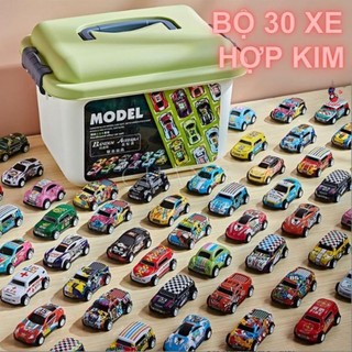 Bộ 30 xe ô tô hợp kim chạy cót cao cấp nhiều màu kèm hộp đựng cho bé sưu tập vui chơi cùng bạn bè