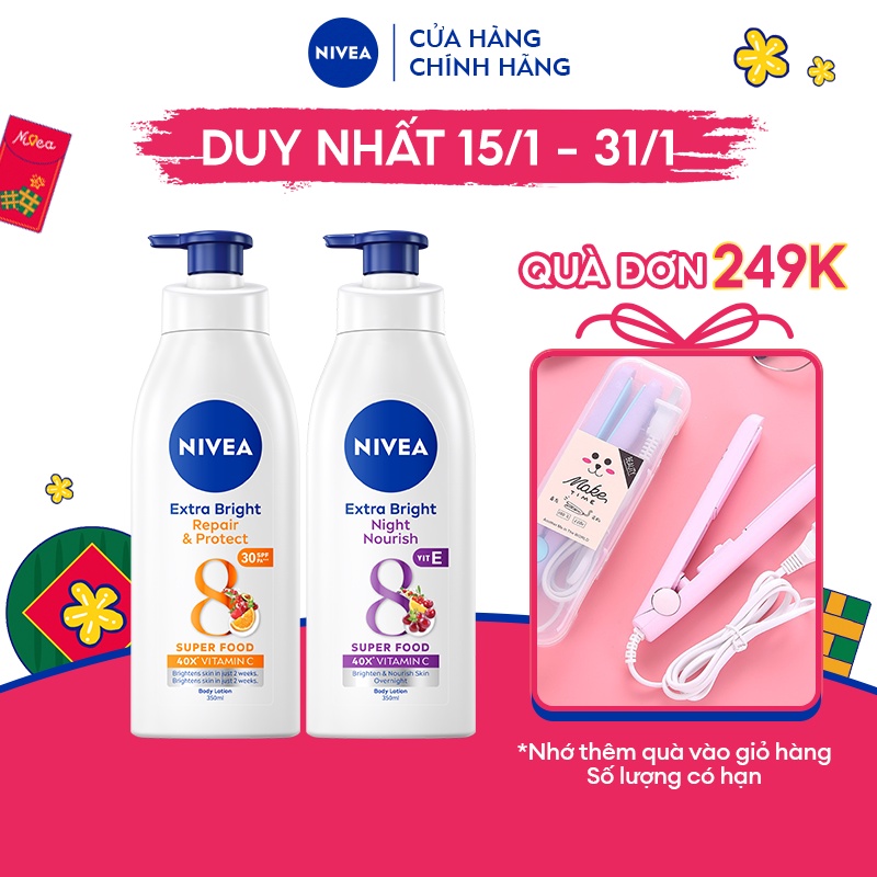 Bộ Đôi Sữa Dưỡng Thể NIVEA Phục Hồi & Dưỡng Sáng Da Ngày & Đêm  - 88311+98412