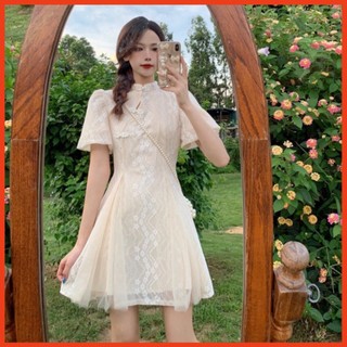Xian Đầm Công Chúa Dáng Xòe Phối Lưới Tay Bồng, Đầm Mix Kiểu Sườn Xám Cách Tân Cải Tiến 2024 081MS