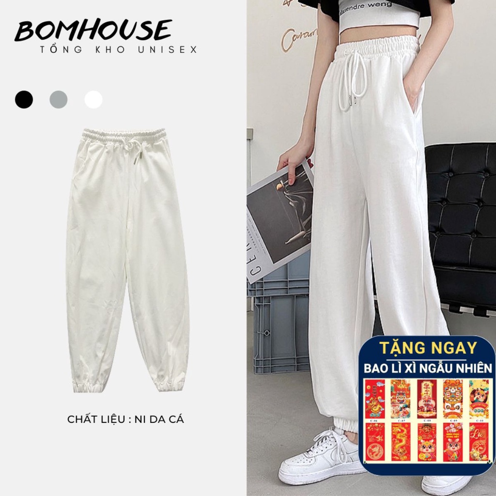  Quần Jogger Nữ Trơn Bo Gấu 3 Màu BOM HOUSE Ullzang Unisex Nam Nữ