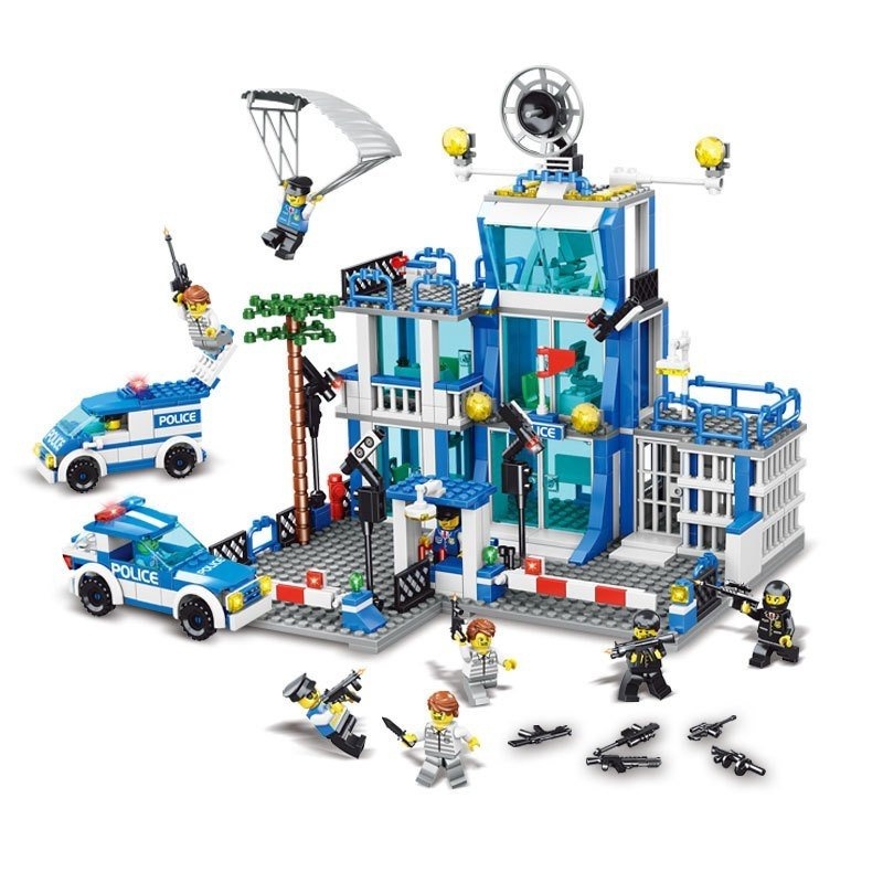 [766 Chi Tiết] Bộ Đồ chơi xếp hình Lego Trụ Sở cảnh sát SW766 Xanh kèm lego lính cảnh sát swat, xe c