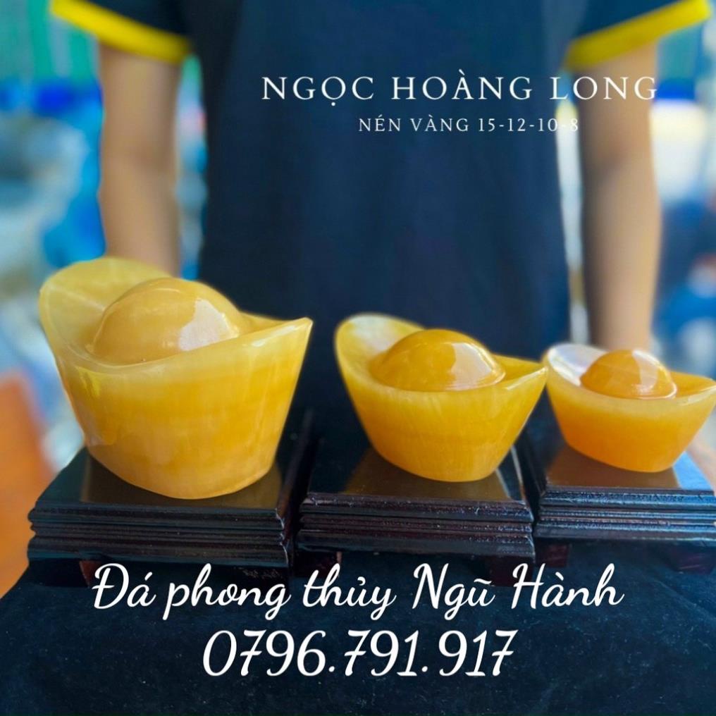 Thỏi Vàng Kim Nguyên Bảo, Trĩnh Vàng Thần Tài Đá Ngọc Hoàng Long - Dài 12cm & 16cm