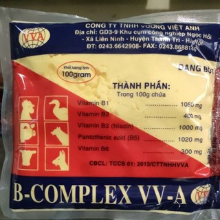 Bcomplex 100g dạng bột tan cho vật nuôi.