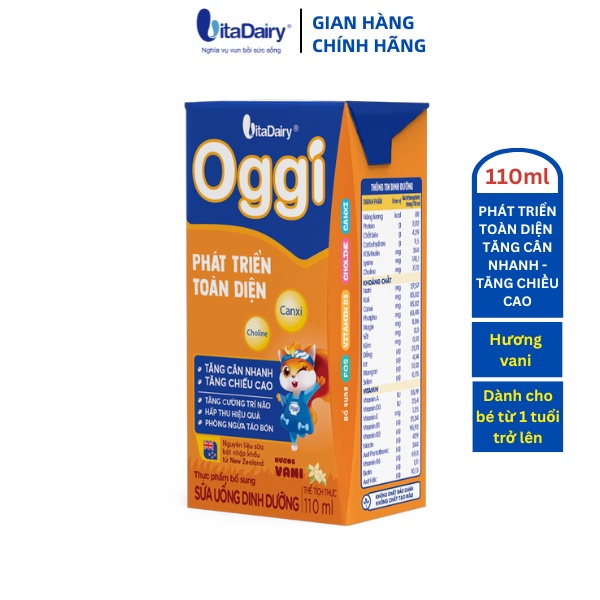 Sữa uống dinh dưỡng Oggi Vani 110ml giúp bé phát triển toàn diện, tăng cân nhanh, tăng chiều cao / lốc 4 hộp - VitaDairy