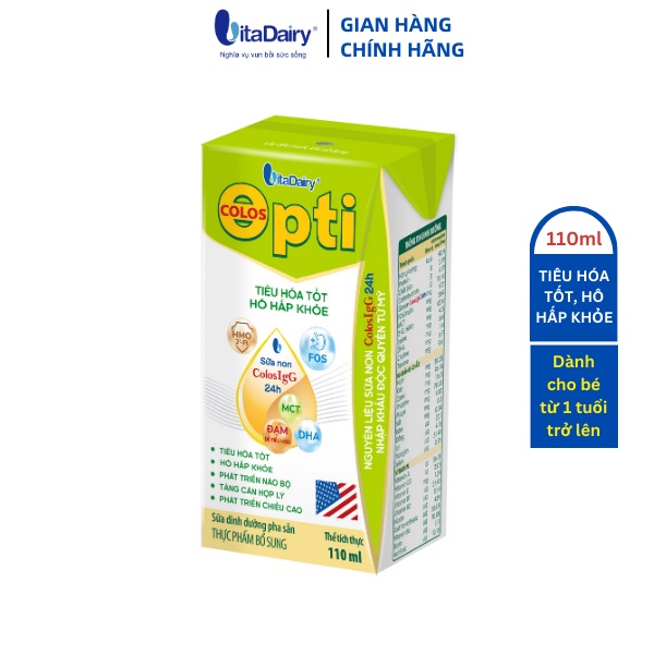 SBPS Colos Opti 110ml giúp bé tiêu hóa tốt, hô hấp khỏe, tăng cường đề kháng / lốc 4 hộp - VitaDairy