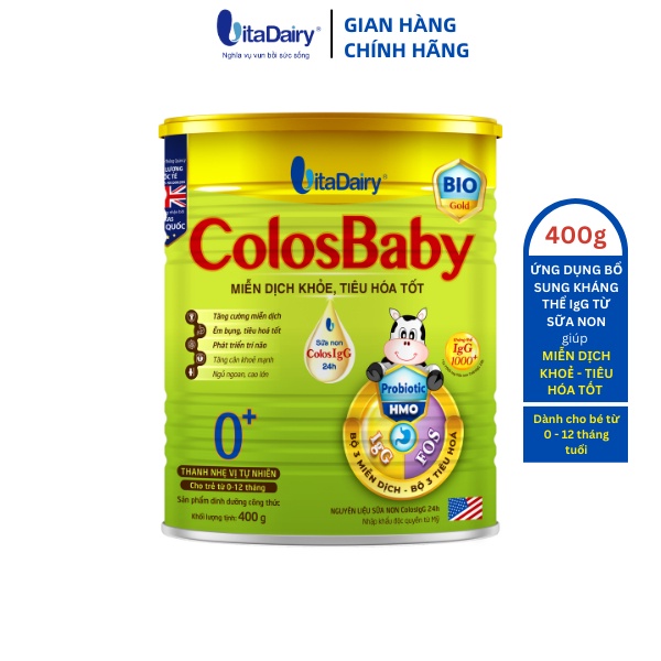 Sữa bột COLOSBABY BIO GOLD 0+ 400g hỗ trợ tiêu hóa tốt, tăng cường miễn dịch cho bé - VitaDairy