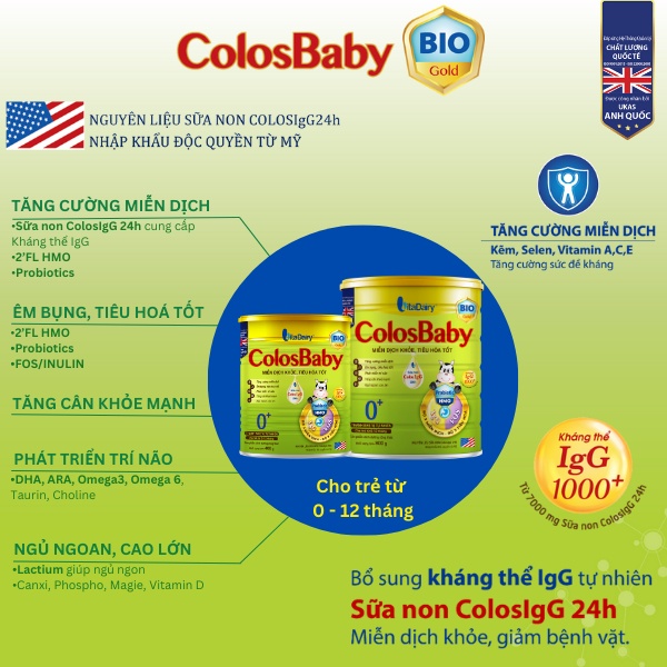Sữa bột COLOSBABY BIO GOLD 0+ 400g hỗ trợ tiêu hóa tốt, tăng cường miễn dịch cho bé - VitaDairy