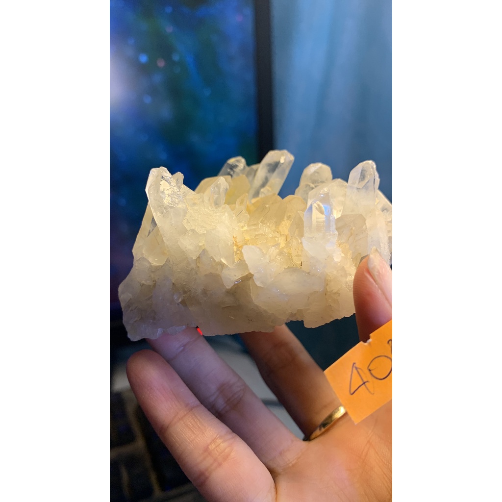 Lemurian Crystal Quartz Stone Cluster with transparent crystal dispersion clear high energy natural 