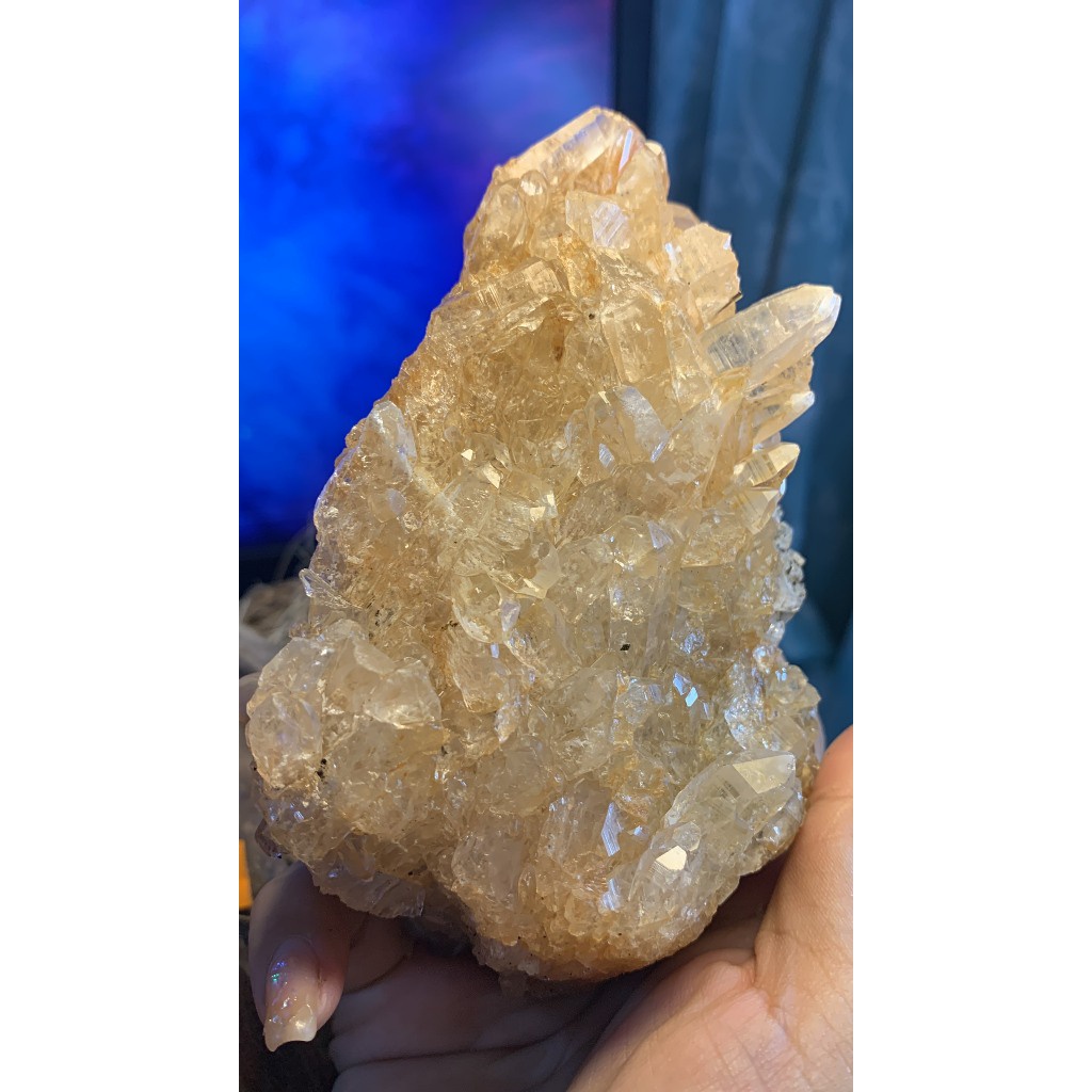 Bụi stone Thạch Anh Lemurian vàng Citrine tự nhiên chớp nhọn tán sắc năng lượng vũ trụ 608