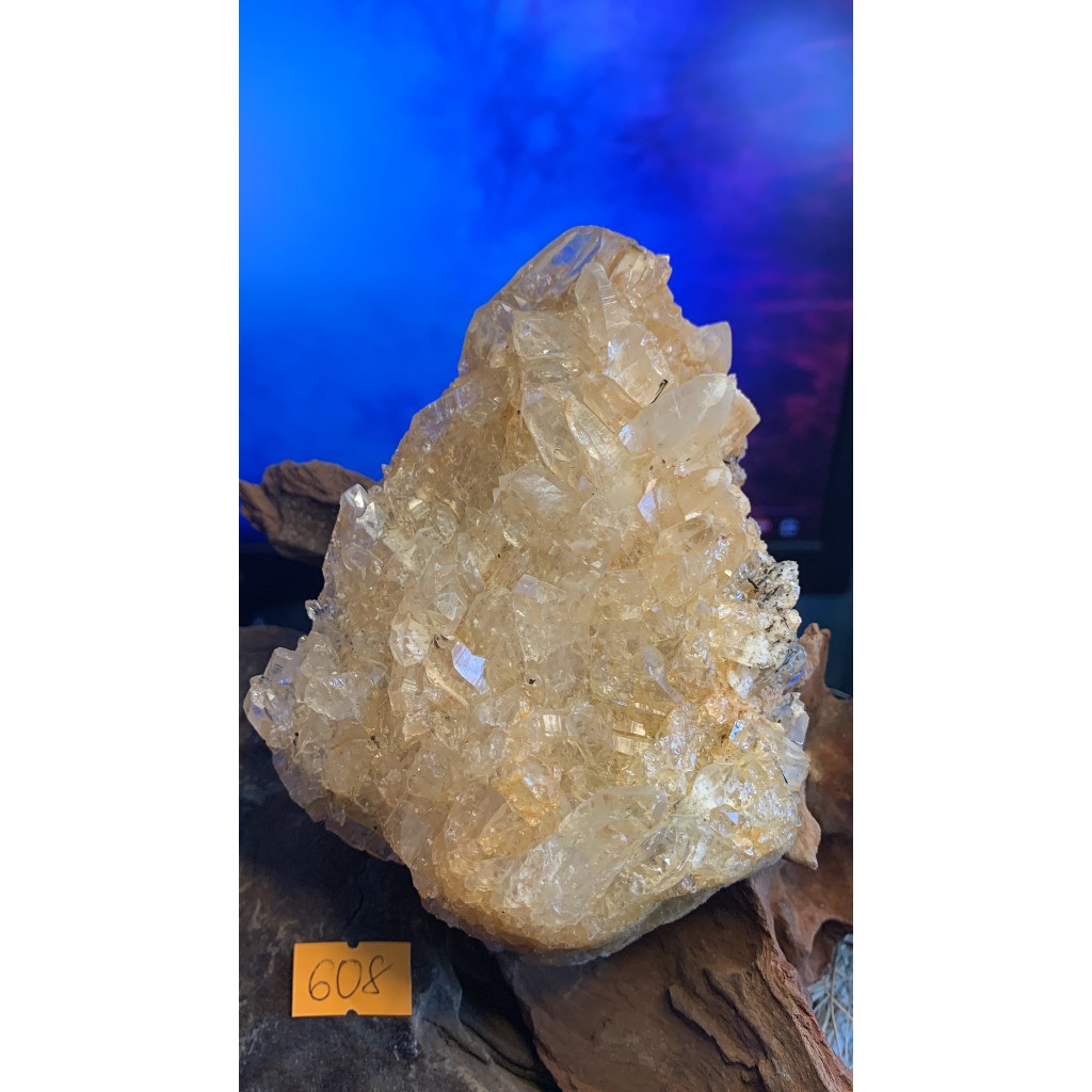 Bụi stone Thạch Anh Lemurian vàng Citrine tự nhiên chớp nhọn tán sắc năng lượng vũ trụ 608