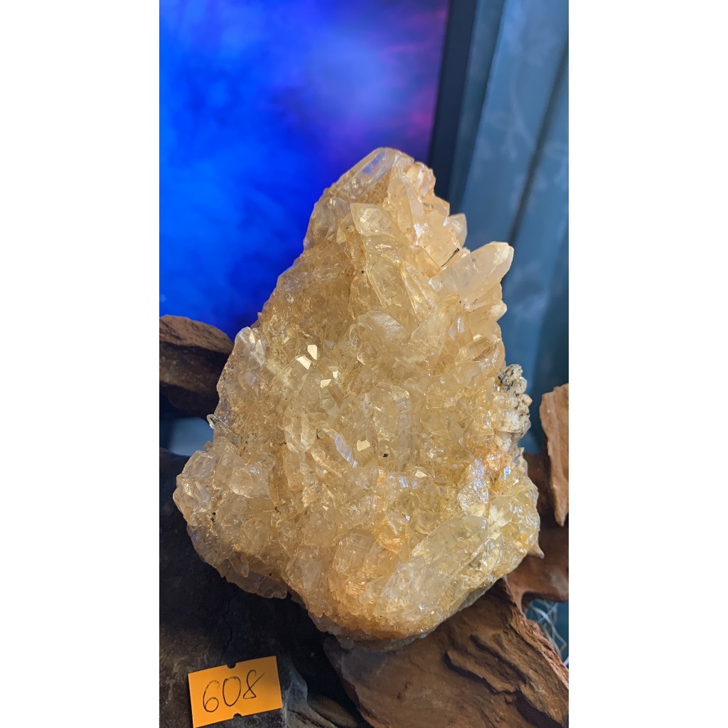 Bụi stone Thạch Anh Lemurian vàng Citrine tự nhiên chớp nhọn tán sắc năng lượng vũ trụ 608