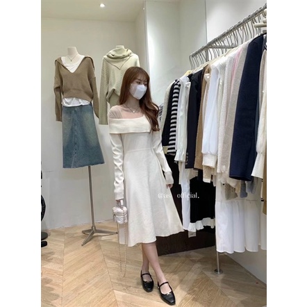 VÁY LEN LỆCH VAI PHỐI REN