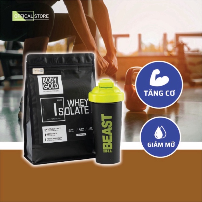 Sữa Tăng Cơ Giảm Mỡ - Whey Protein Isolate BodyGold túi 1kg + Tặng bình