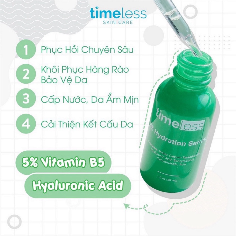 Tinh Chất Cấp Nước, hồi phục Da Timeless Vitamin B5 Hyaluronic Acid Serum 30ml