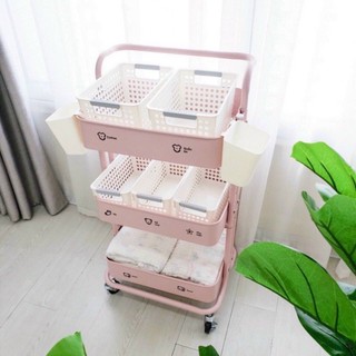 Kệ nhựa 3 tầng, kệ bỉm sữa 3 tầng xe đẩy spa, kệ đa năng có bánh xe nhựa abs