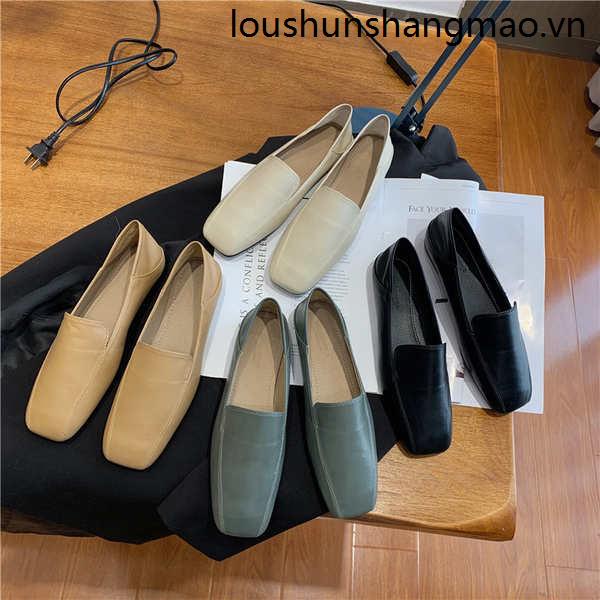 Giày Lười Da Mềm Đế Bằng Mũi Vuông Thiết Kế Đơn Giản Dễ Phối Đồ Cho Mẹ Bầu